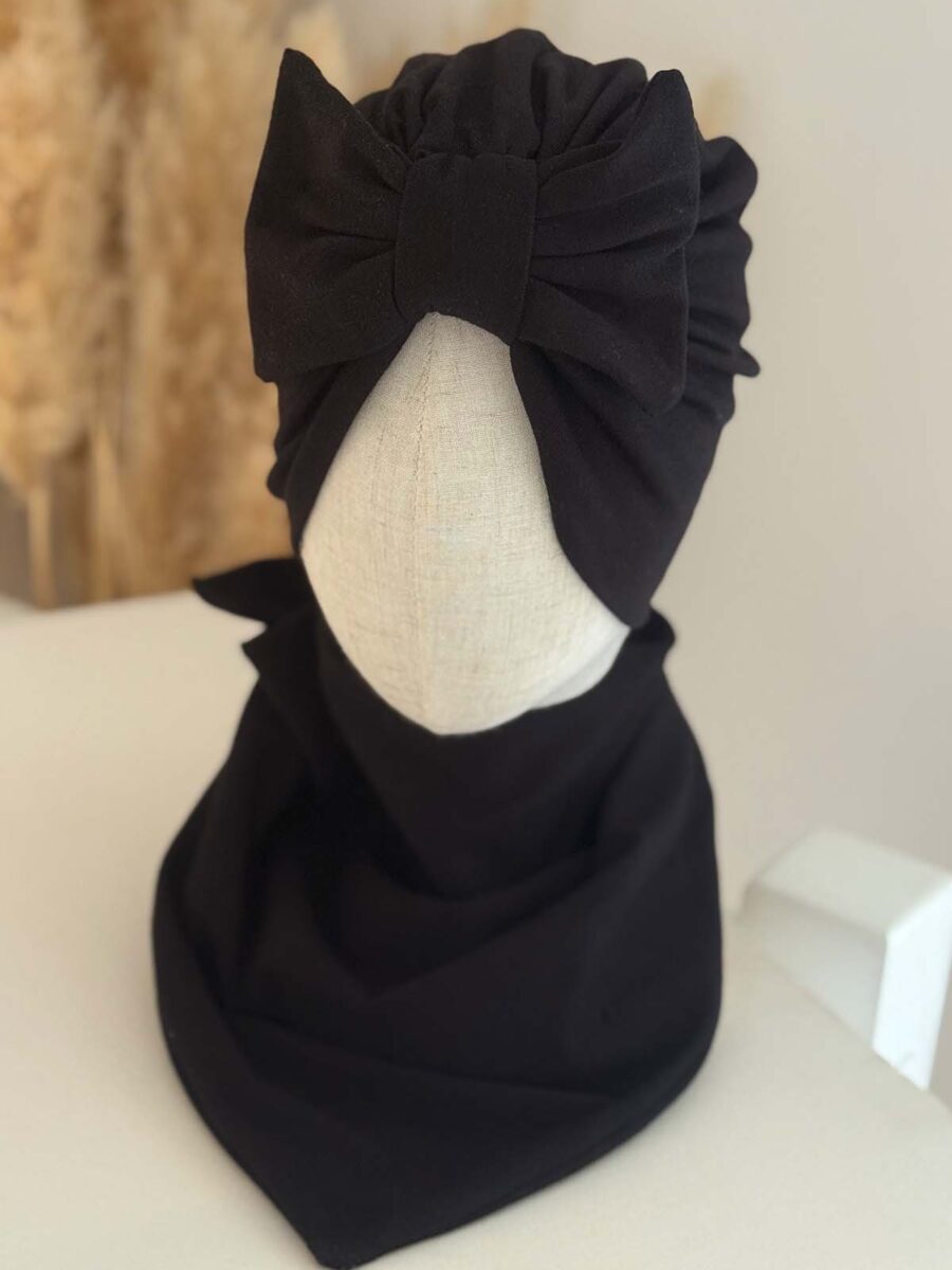 Komplet turban z kokardą i chusta (czarny)