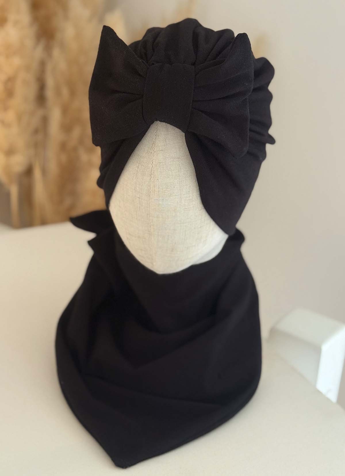 Komplet turban z kokardą i chusta (czarny)