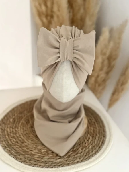 Komplet turban z kokardą i chusta (piaskowy)