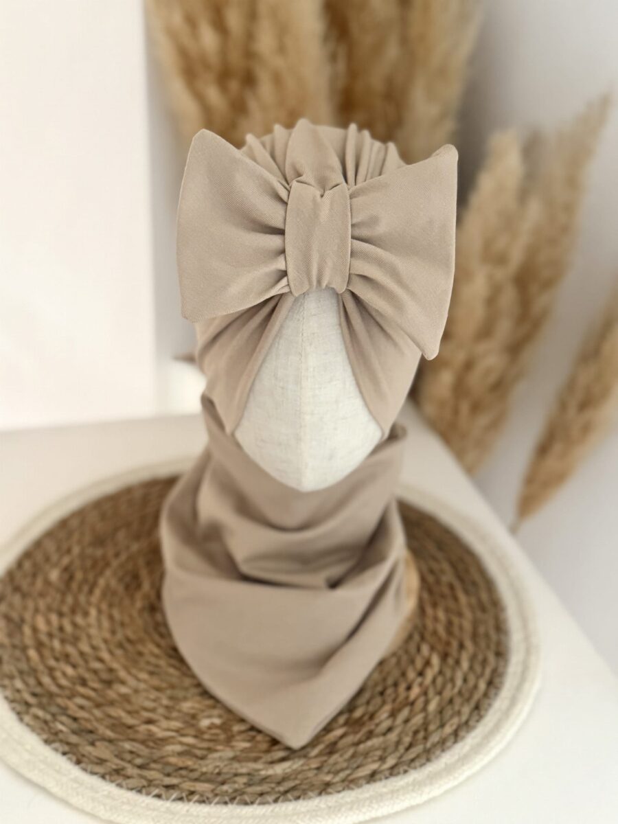 Komplet turban z kokardą i chusta (piaskowy)