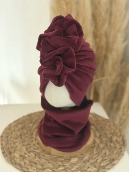 Komplet welurowy turban i komin (bordo)