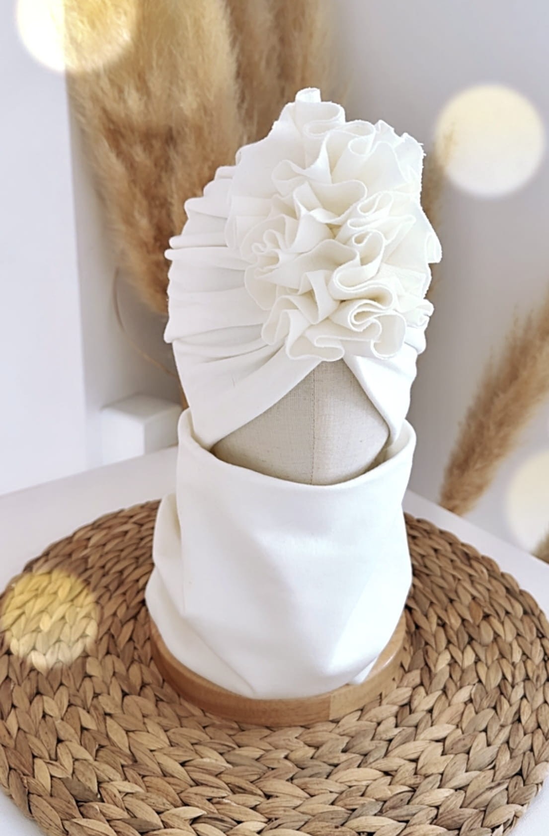Komplet turban z falbaną i komin (śmietankowy)