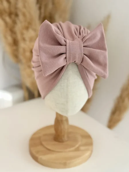 Turban dla dziewczynki z kokardą (pudrowy róż)