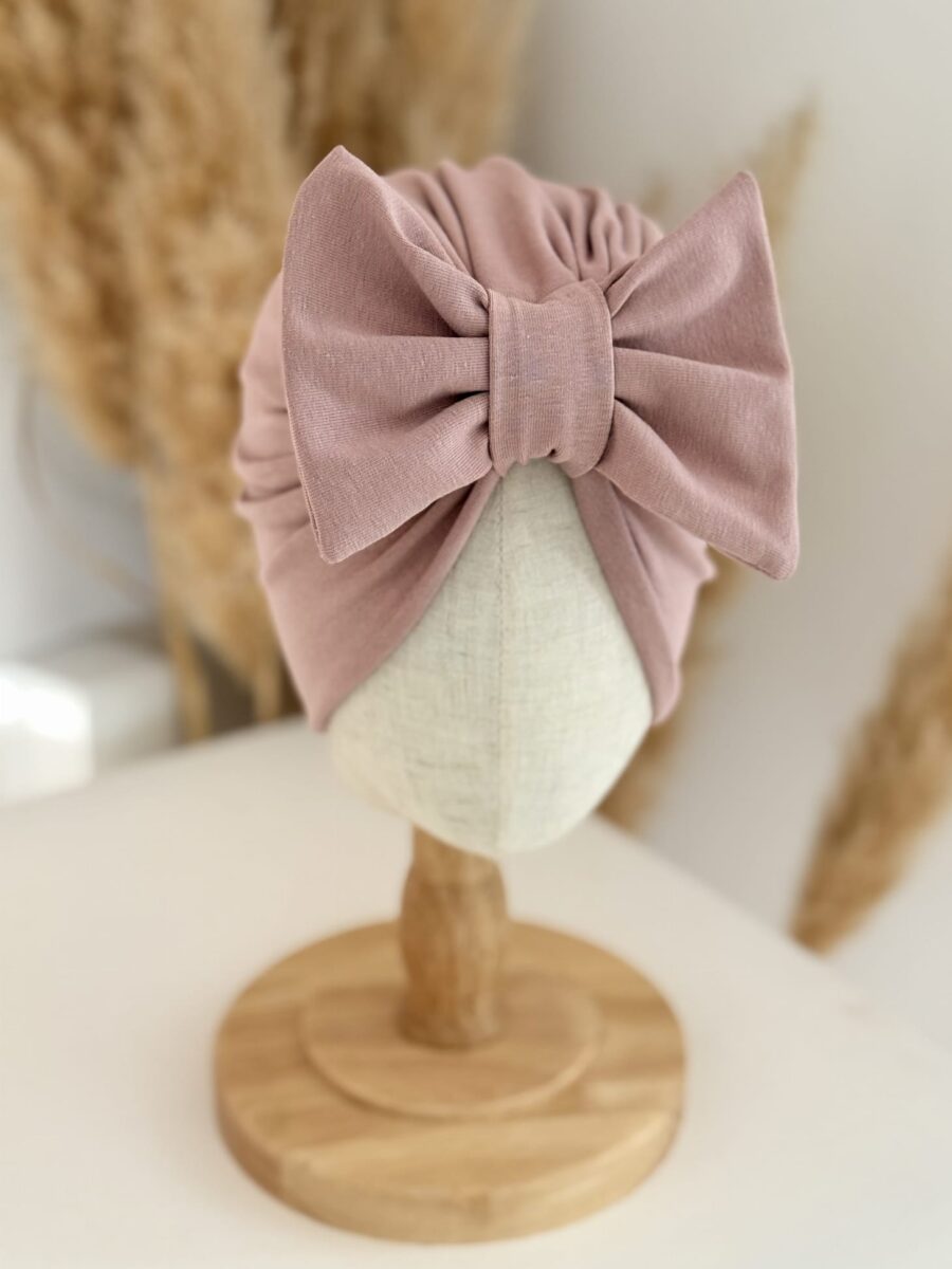 Turban dla dziewczynki z kokardą (pudrowy róż)
