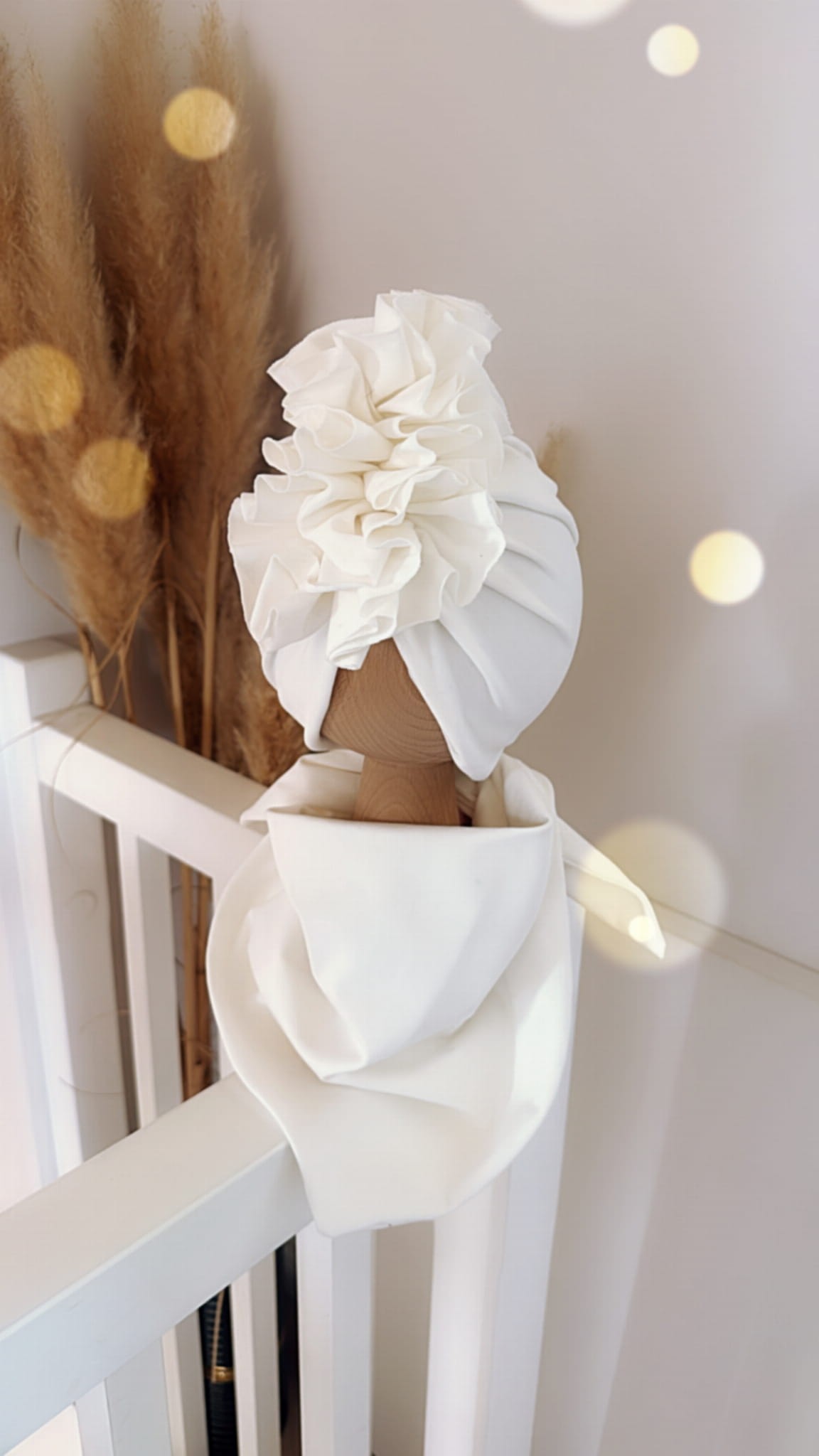 Komplet turban z falbaną i chusta (śmietankowy)