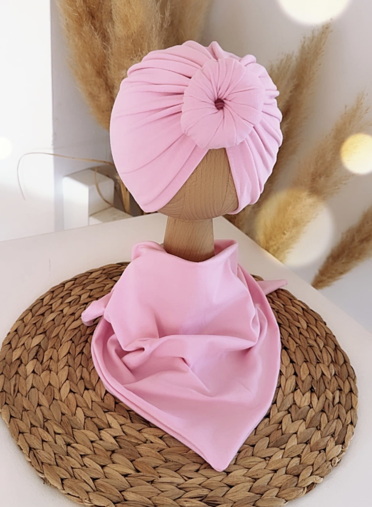 Komplet turban donut i chusta (cukierkowy)