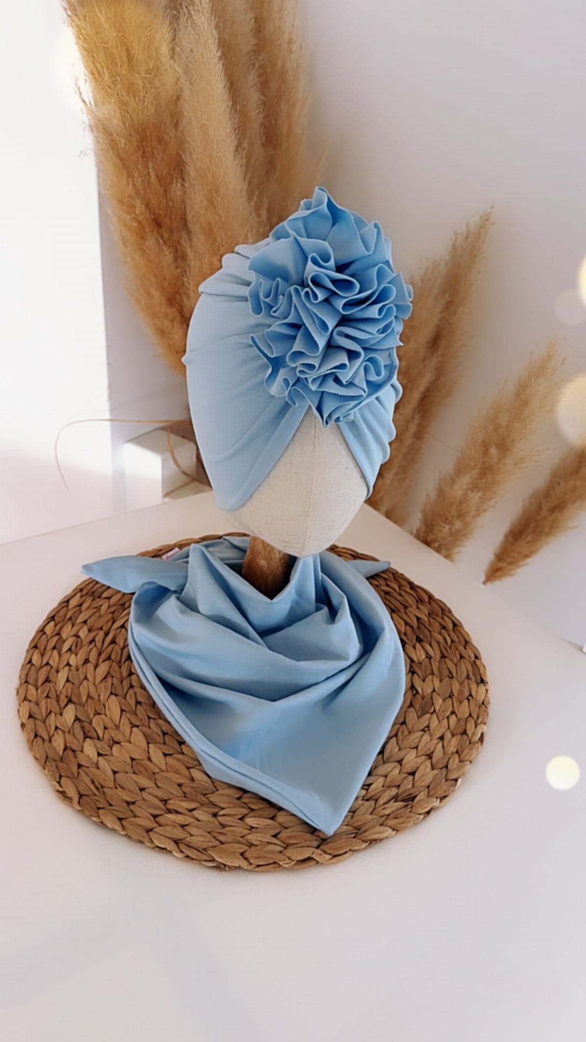 Komplet turban z falbaną i chusta (baby blue) - obrazek 2