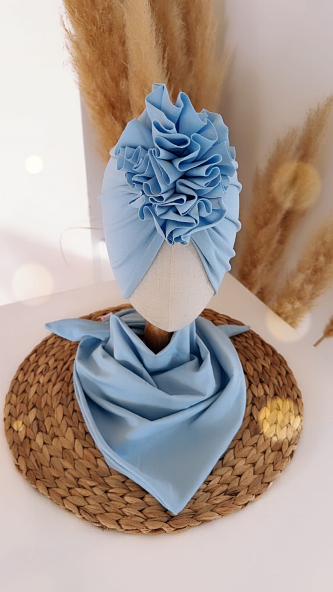 Komplet turban z falbaną i chusta (baby blue) - obrazek 3