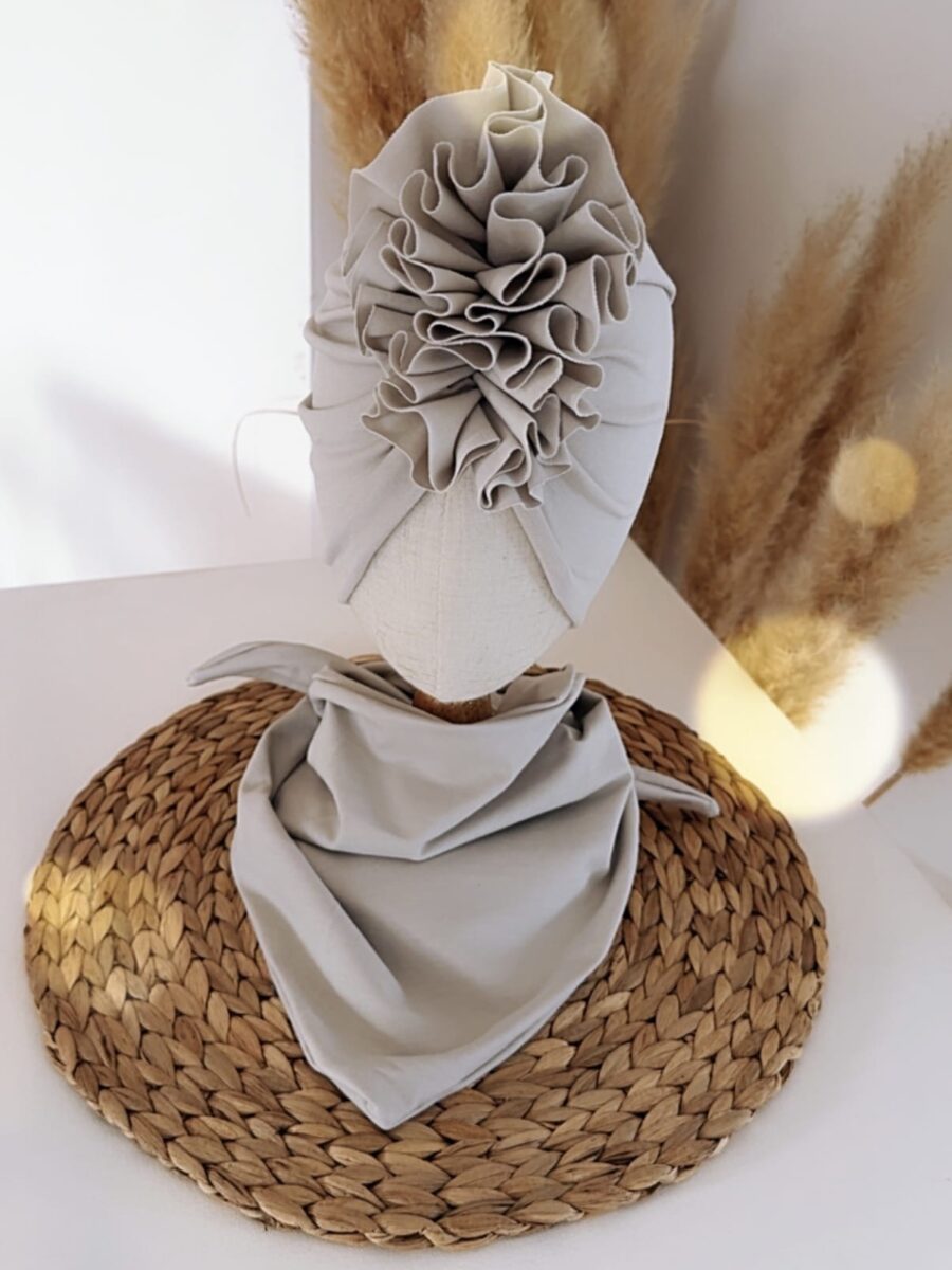 Komplet turban z falbaną i chusta (stone)