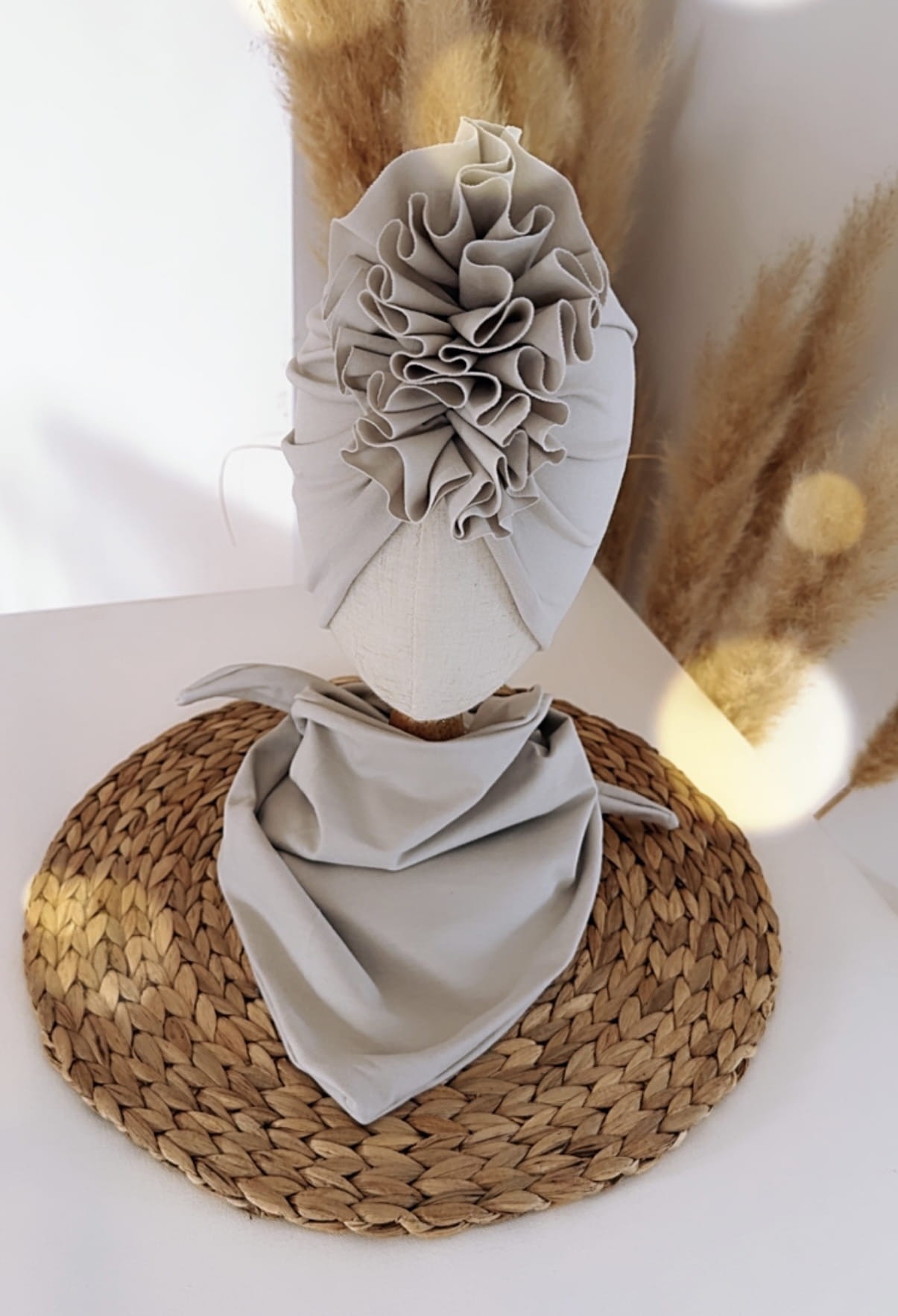 Komplet turban z falbaną i chusta (stone)