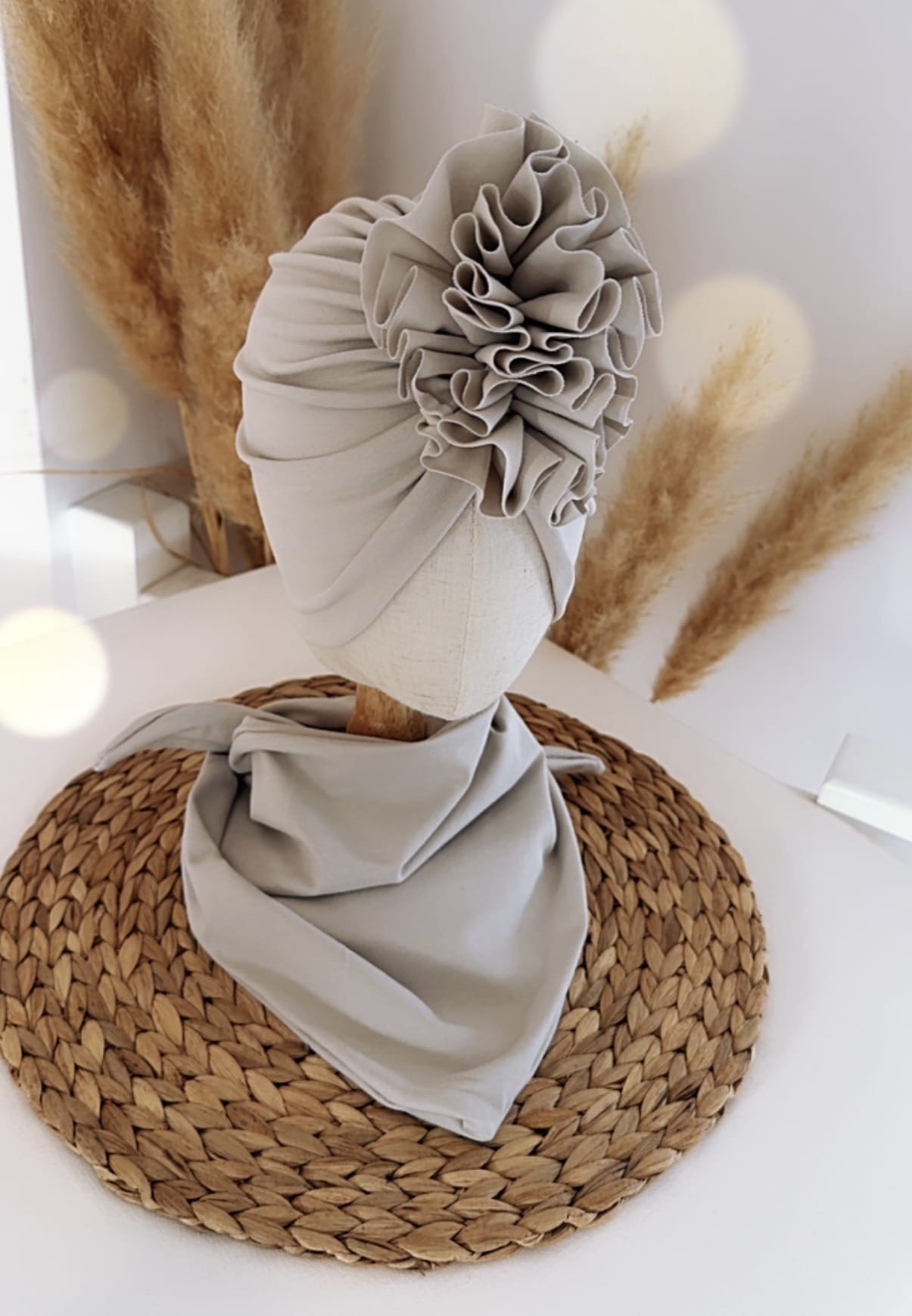 Komplet turban z falbaną i chusta (stone) - obrazek 2