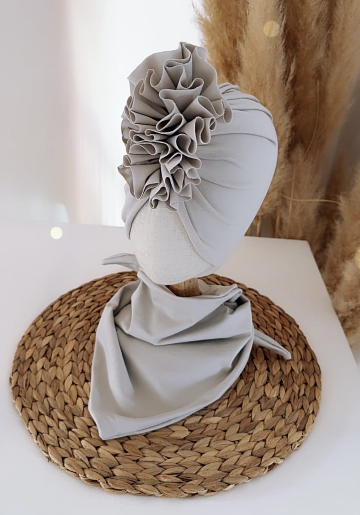Komplet turban z falbaną i chusta (stone) - obrazek 3
