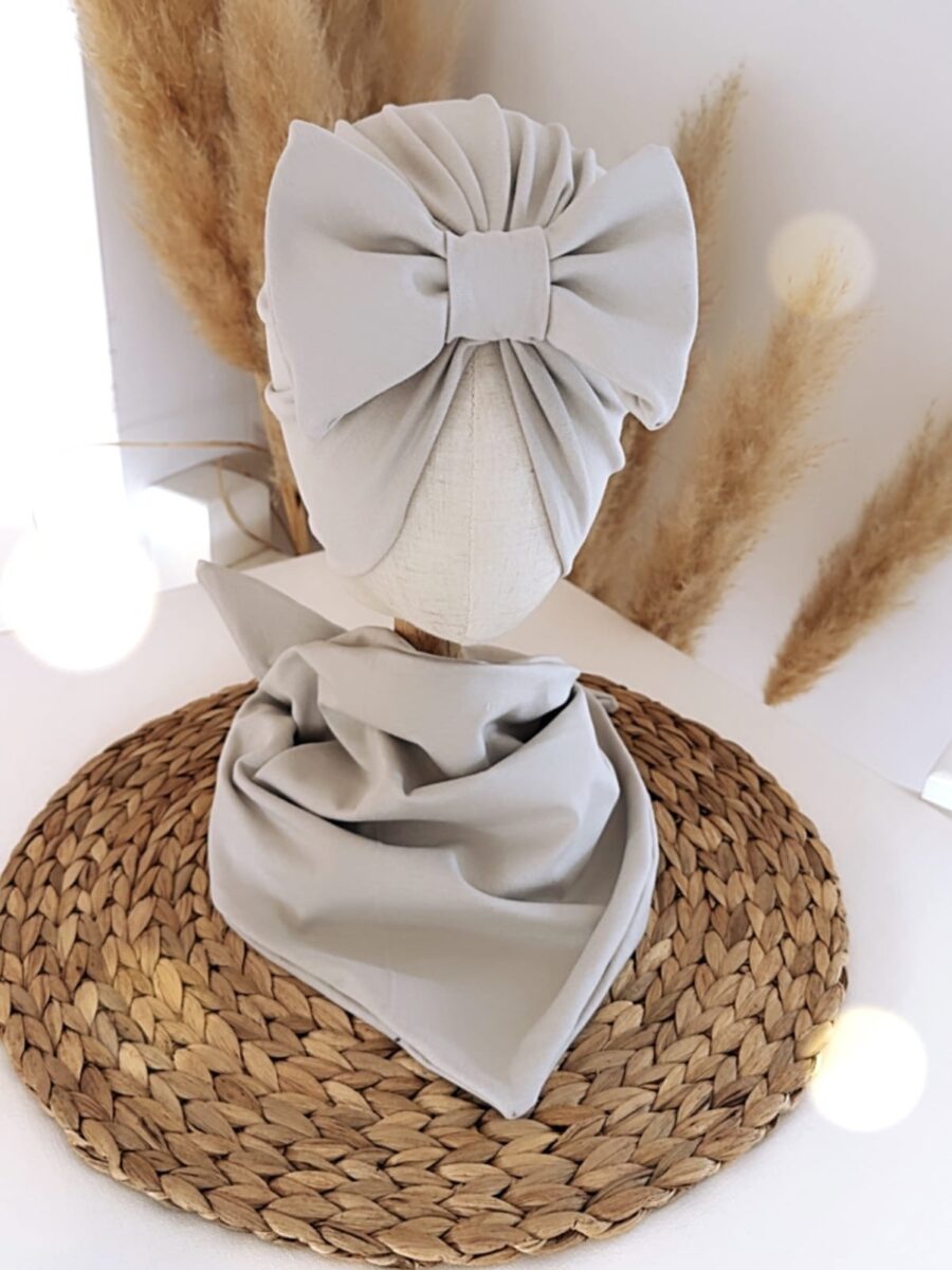 Komplet turban z kokardą i chusta (stone)