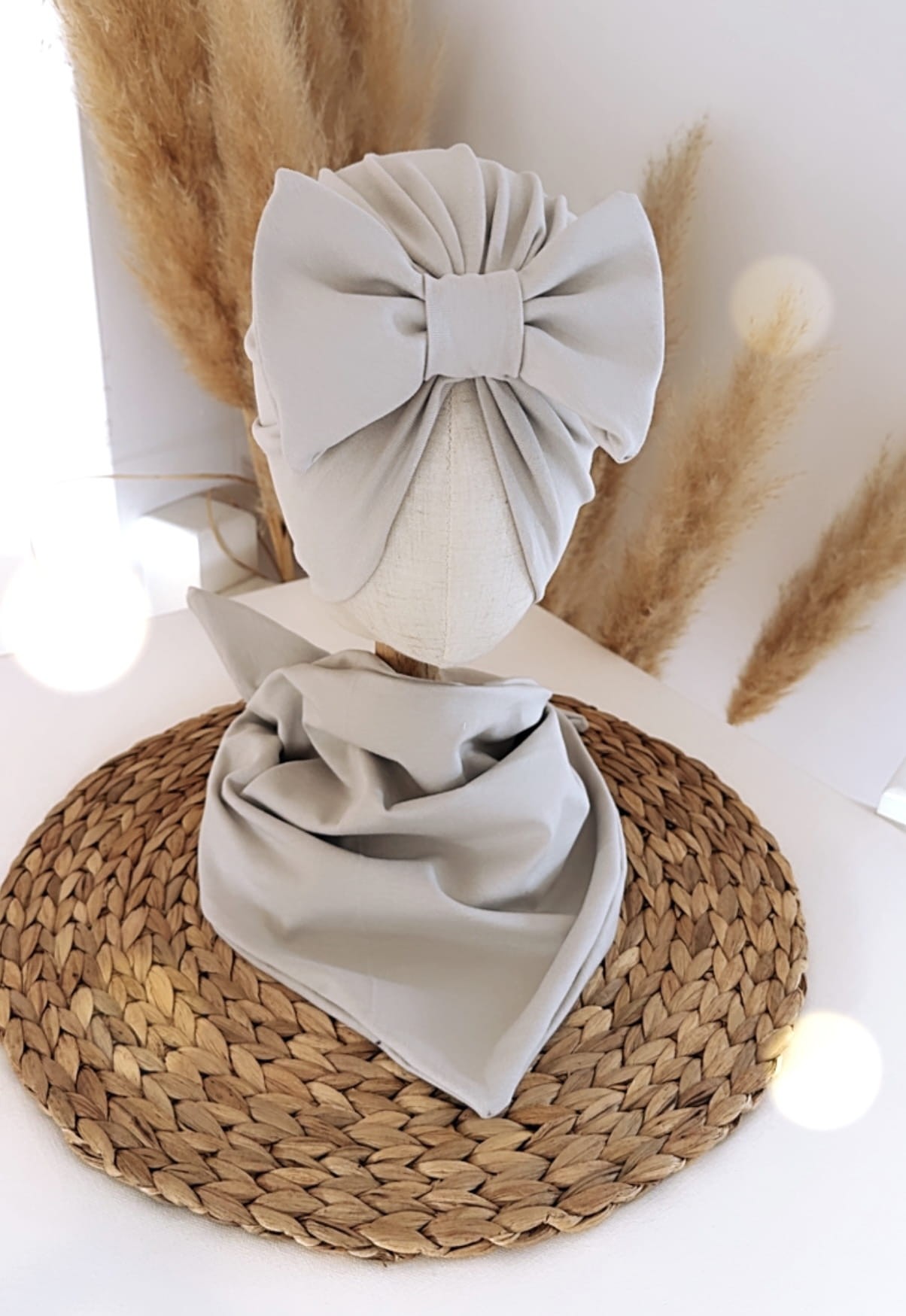 Komplet turban z kokardą i chusta (stone)