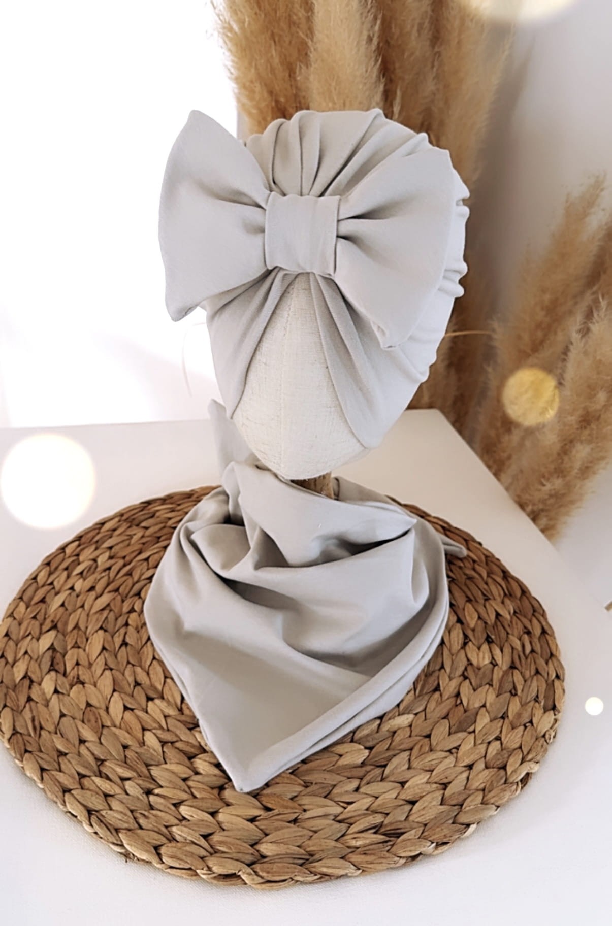 Komplet turban z kokardą i chusta (stone) - obrazek 2