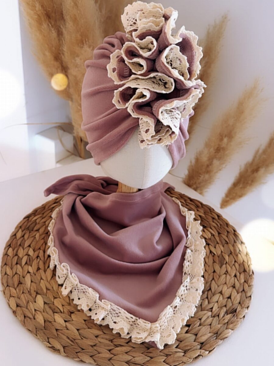 Komplet welurowy turban i chusta (ciemny pudrowy róż)