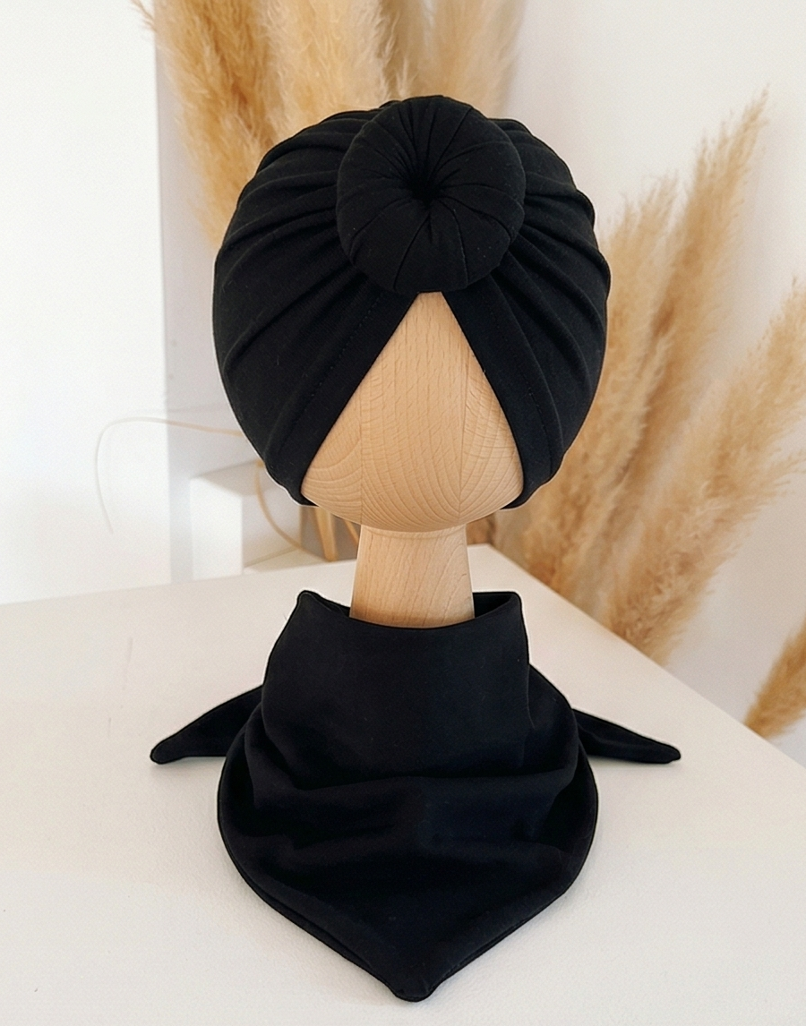 Komplet turban donut i chusta (czarny)